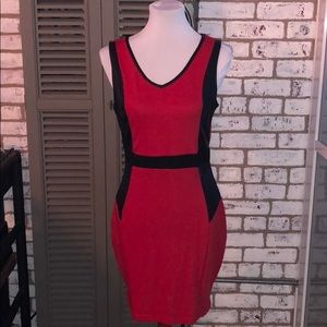 Sexy red dress with faux leather trim